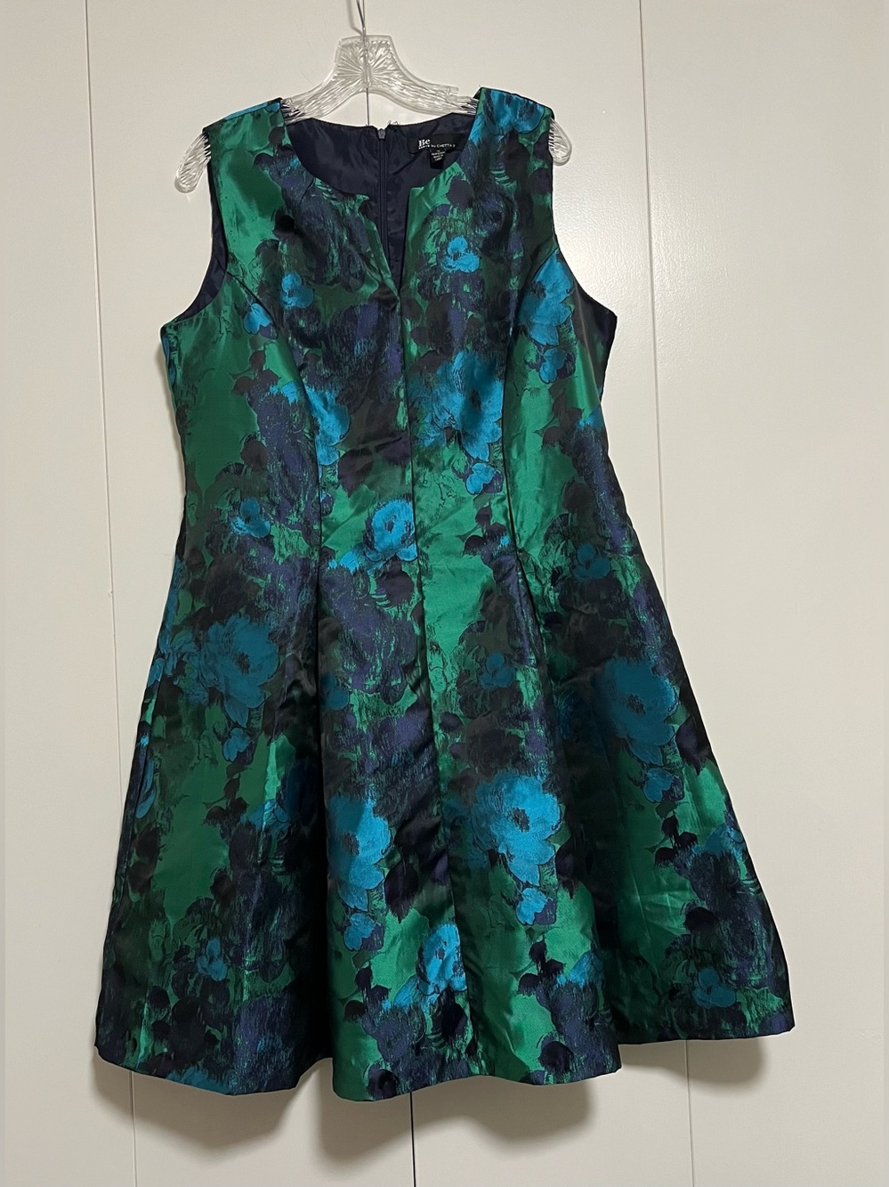 Chetta B Green and Teal Floral Fit-and-Flare Dress